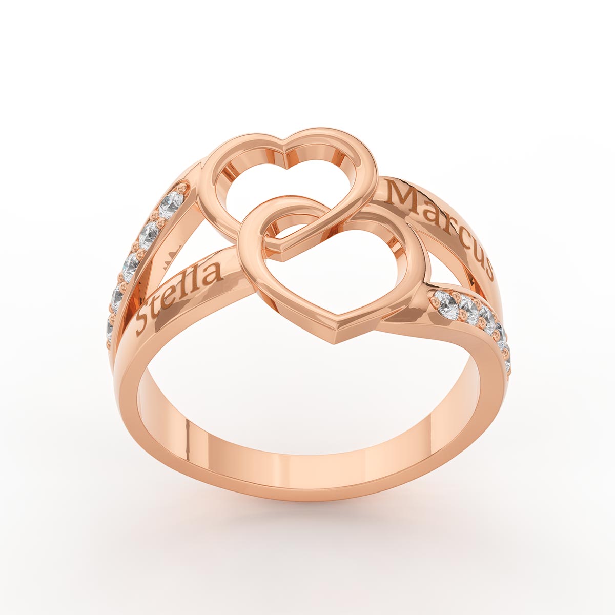 Personalized Interlocking Hearts Ring with Stones