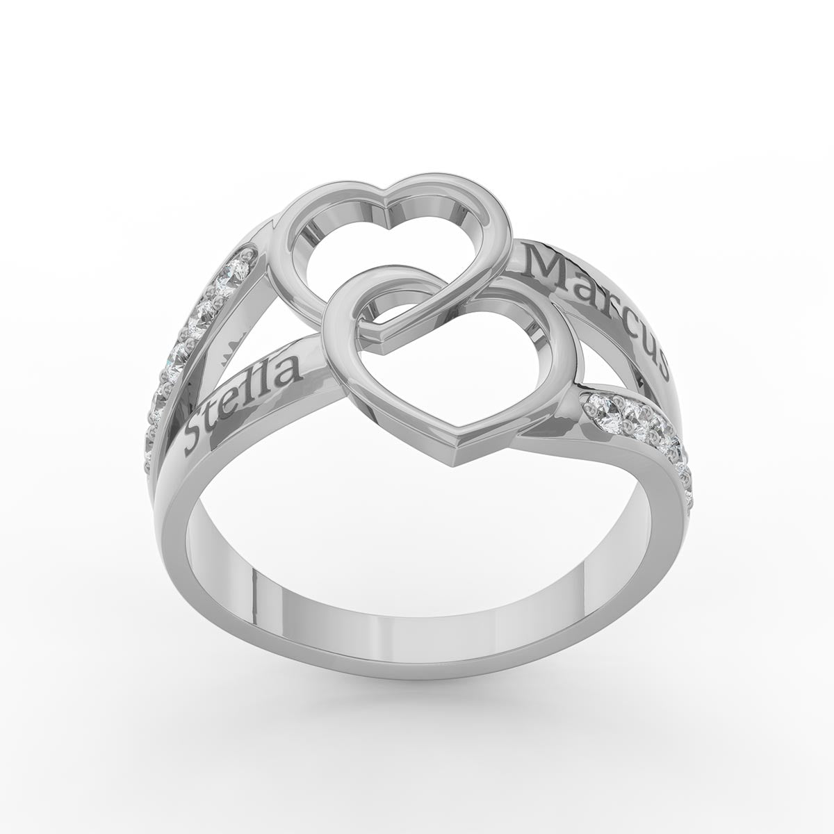Personalized Interlocking Hearts Ring with Stones