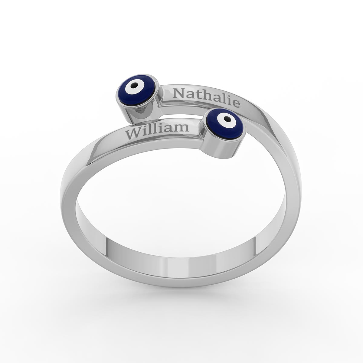 Double Evil Eye Bypass Ring with Personalized Engravings
