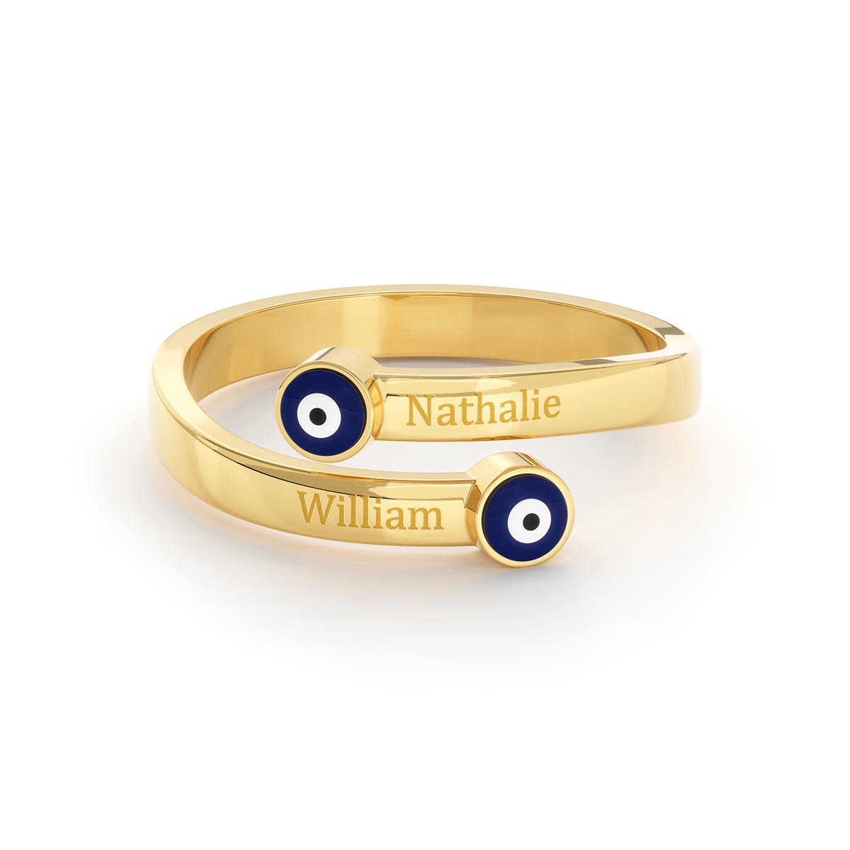 Double Evil Eye Bypass Ring with Personalized Engravings