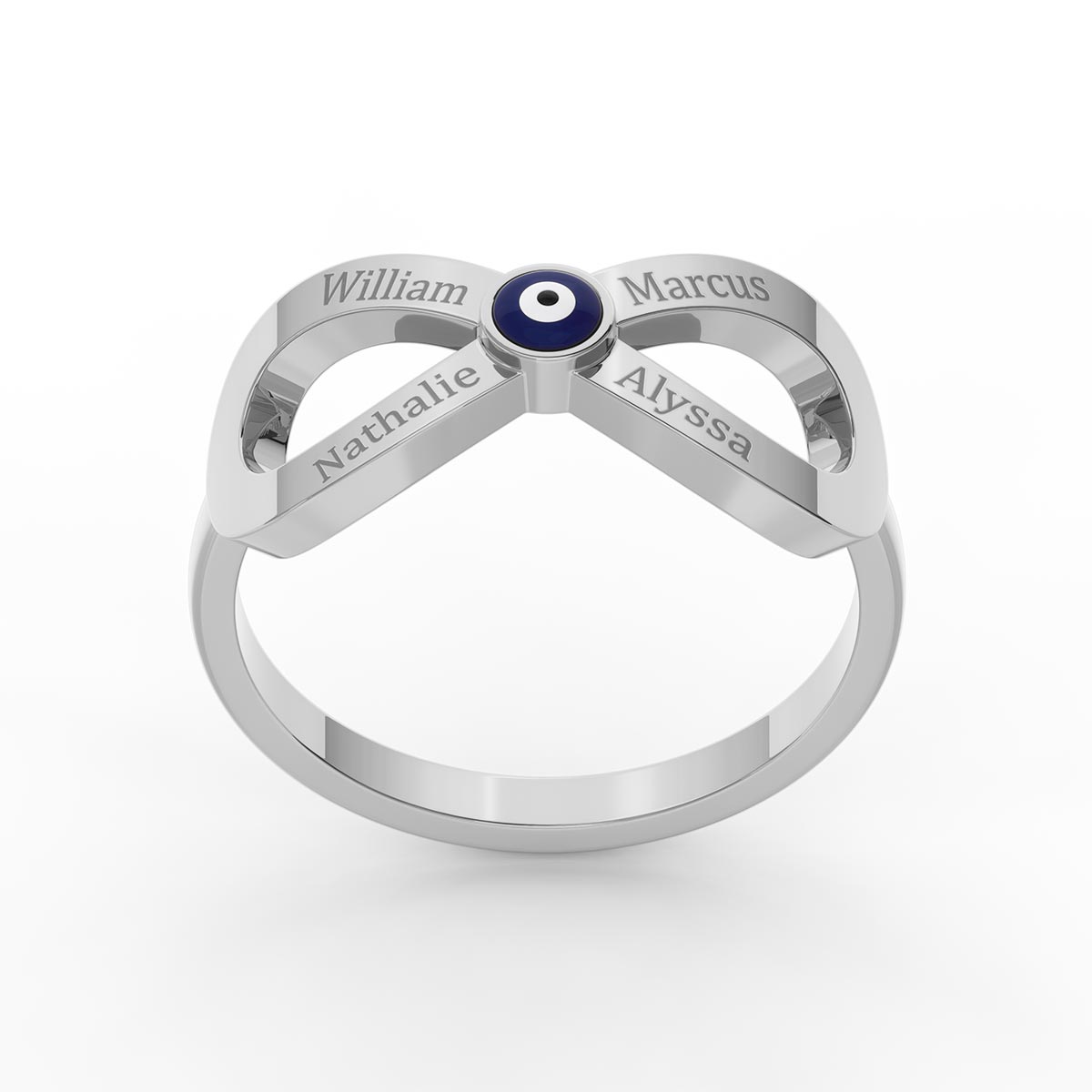 4 Name Engraved Ring with Evil Eye