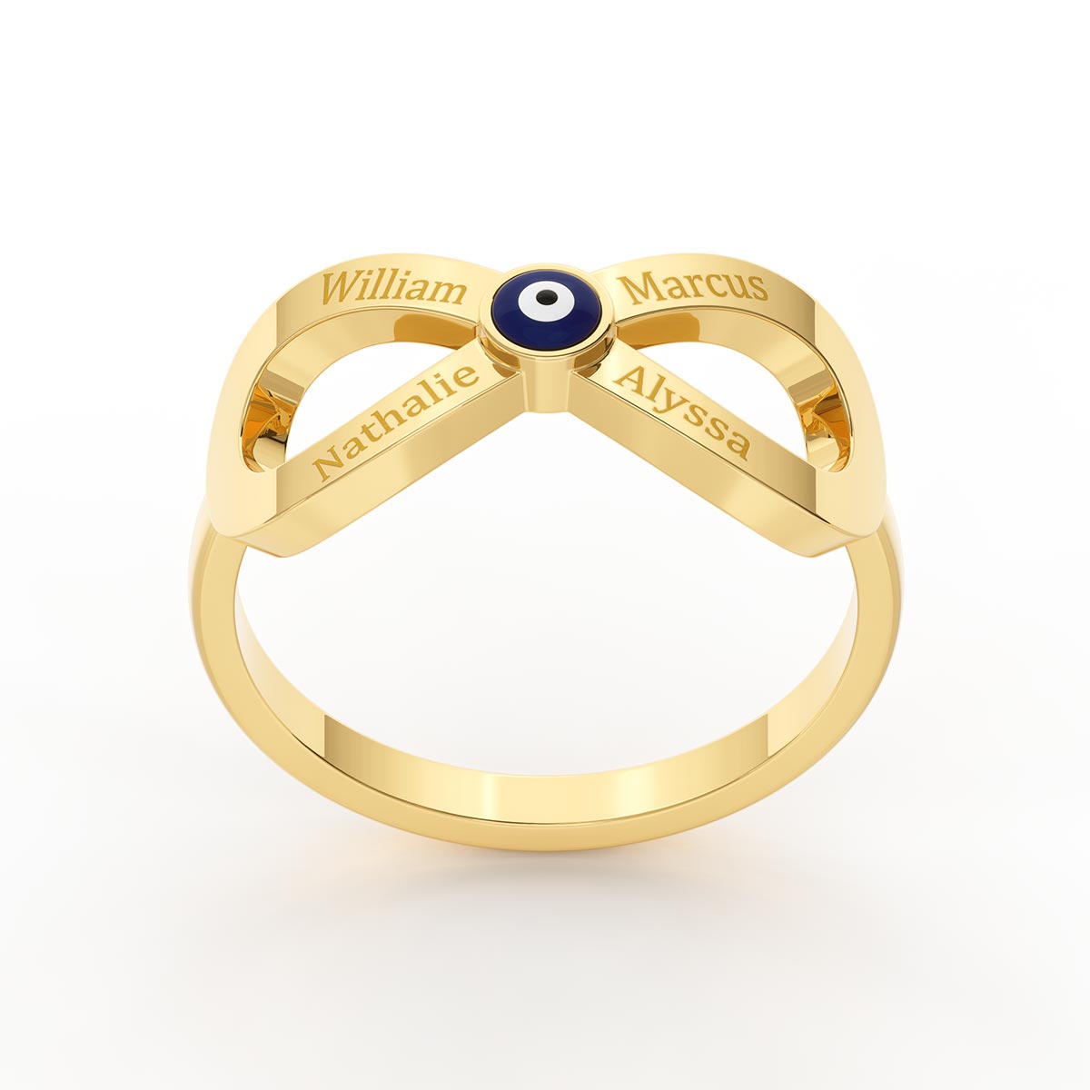 4 Name Engraved Ring with Evil Eye