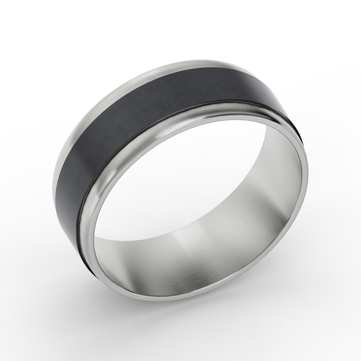 Comfort Fit 8MM Tantalum Carved Wedding Band with Satin Inlay