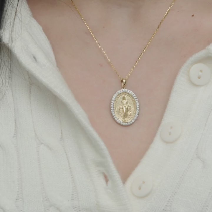 Miraculous Medal Virgin Mary Pavé Necklace – Stakora