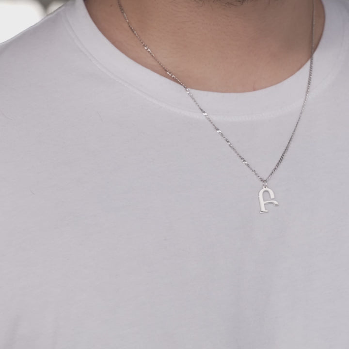 925 Silver Men's Necklace Curb Chain & Custom Letter Pendant | JFM – J F M