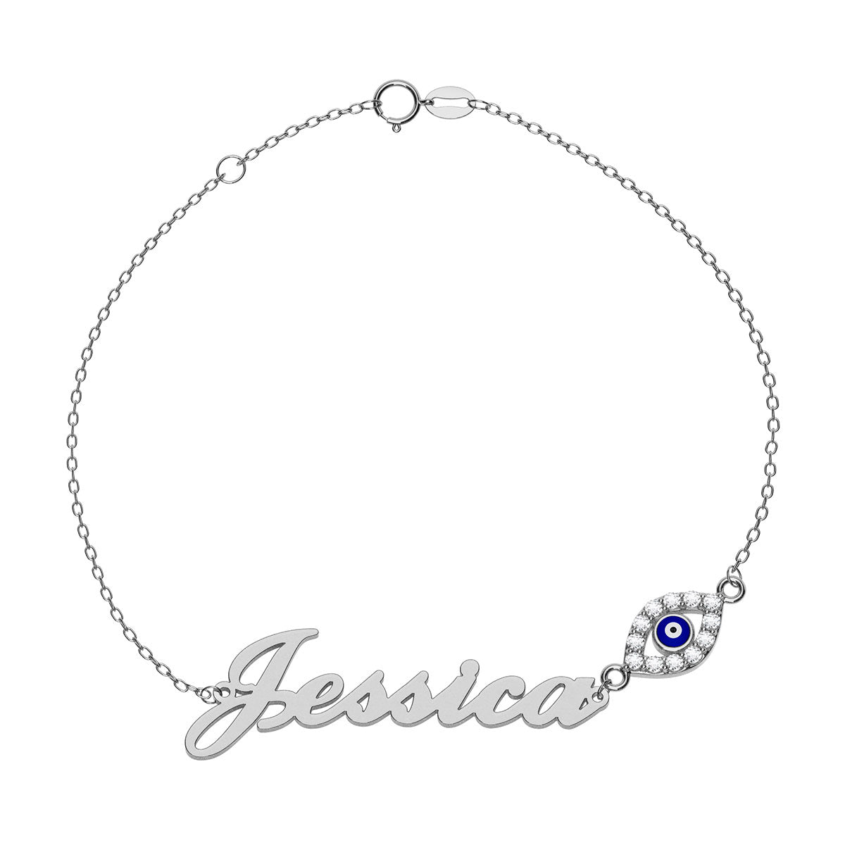 Personalized Name Bracelet With Marquise Evil Eye Pavé Charm
