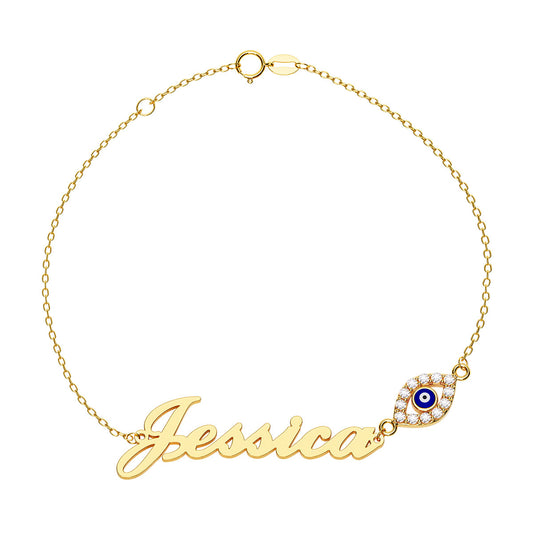 Personalized Name Bracelet With Marquise Evil Eye Pavé Charm