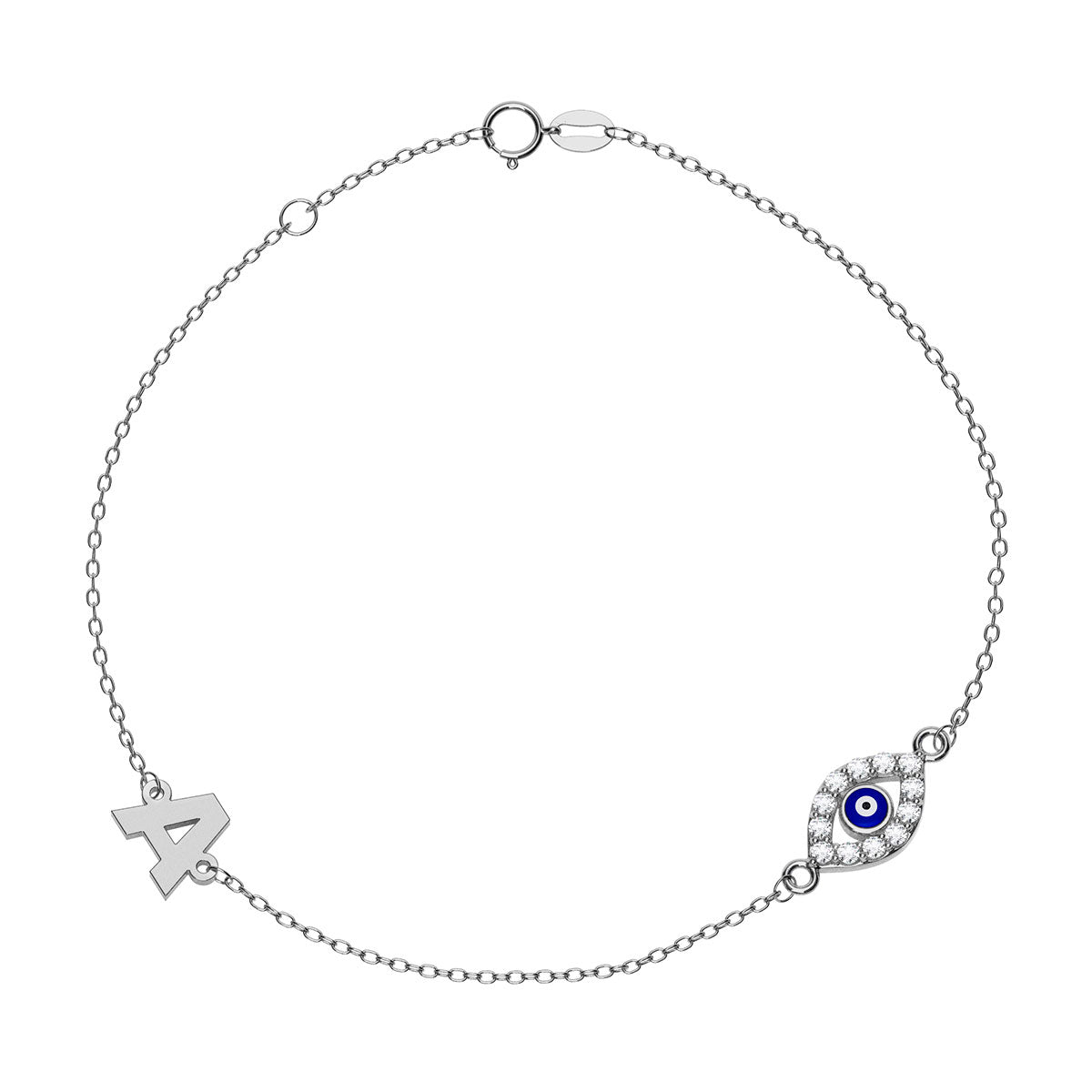 Personalized Initial Bracelet With Marquise Evil Eye Pavé Charm