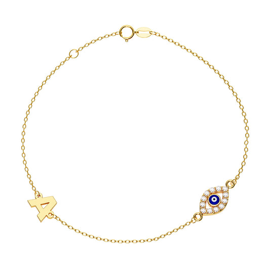 Personalized Initial Bracelet With Marquise Evil Eye Pavé Charm