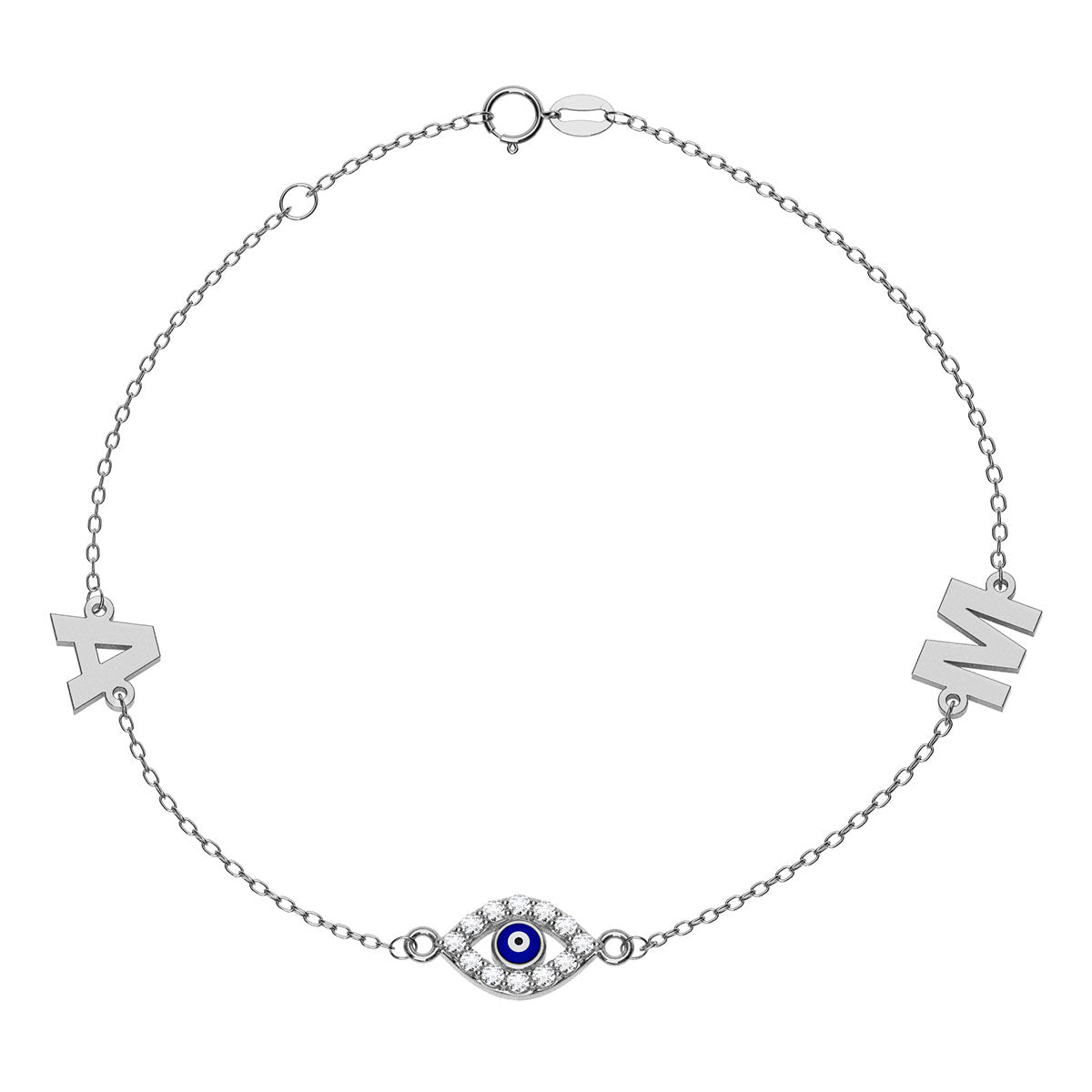 Personalized 2 Initial Bracelet With Marquise Evil Eye Pavé Charm