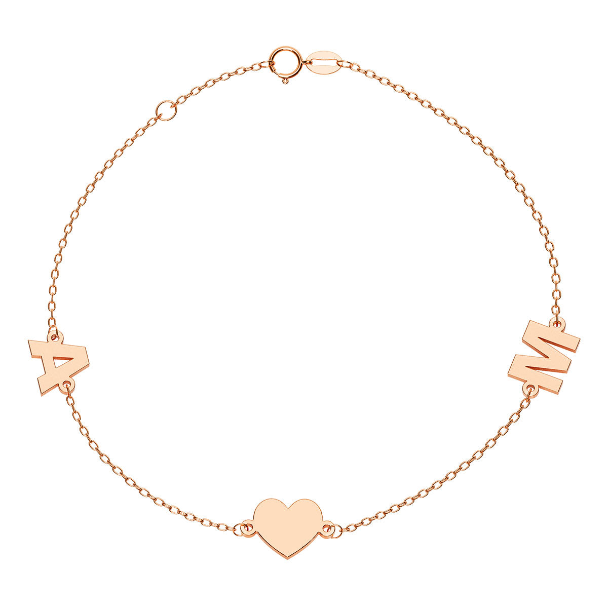 Personalized 2 Initial Bracelet With Heart Charm