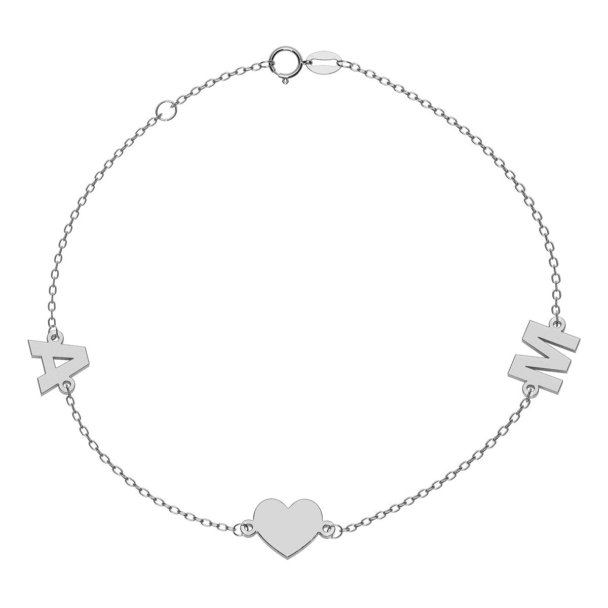Personalized 2 Initial Bracelet With Heart Charm