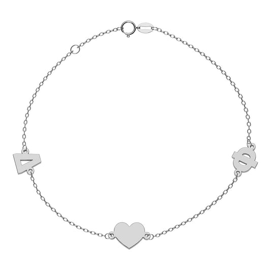 Greek Personalized 2 Initial Bracelet With Heart Charm