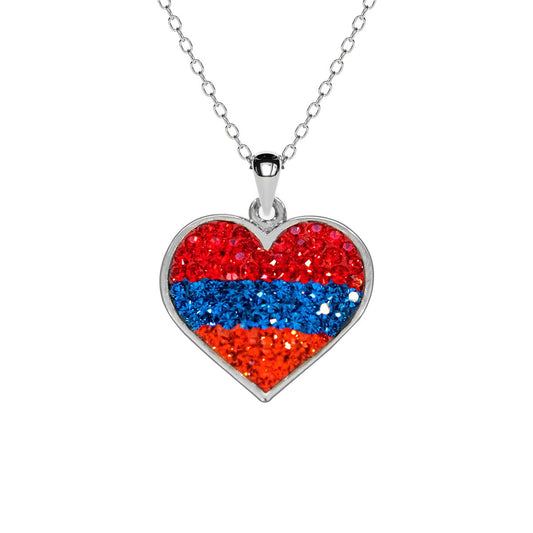 Armenian Flag Crystal Heart Necklace