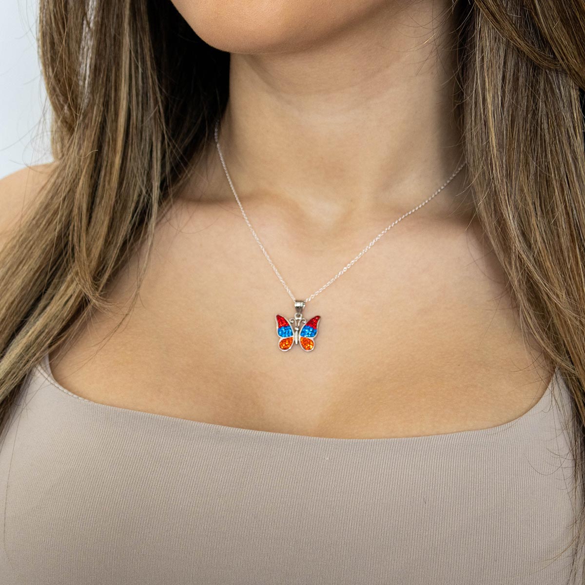 Armenian Flag Crystal Butterfly Necklace