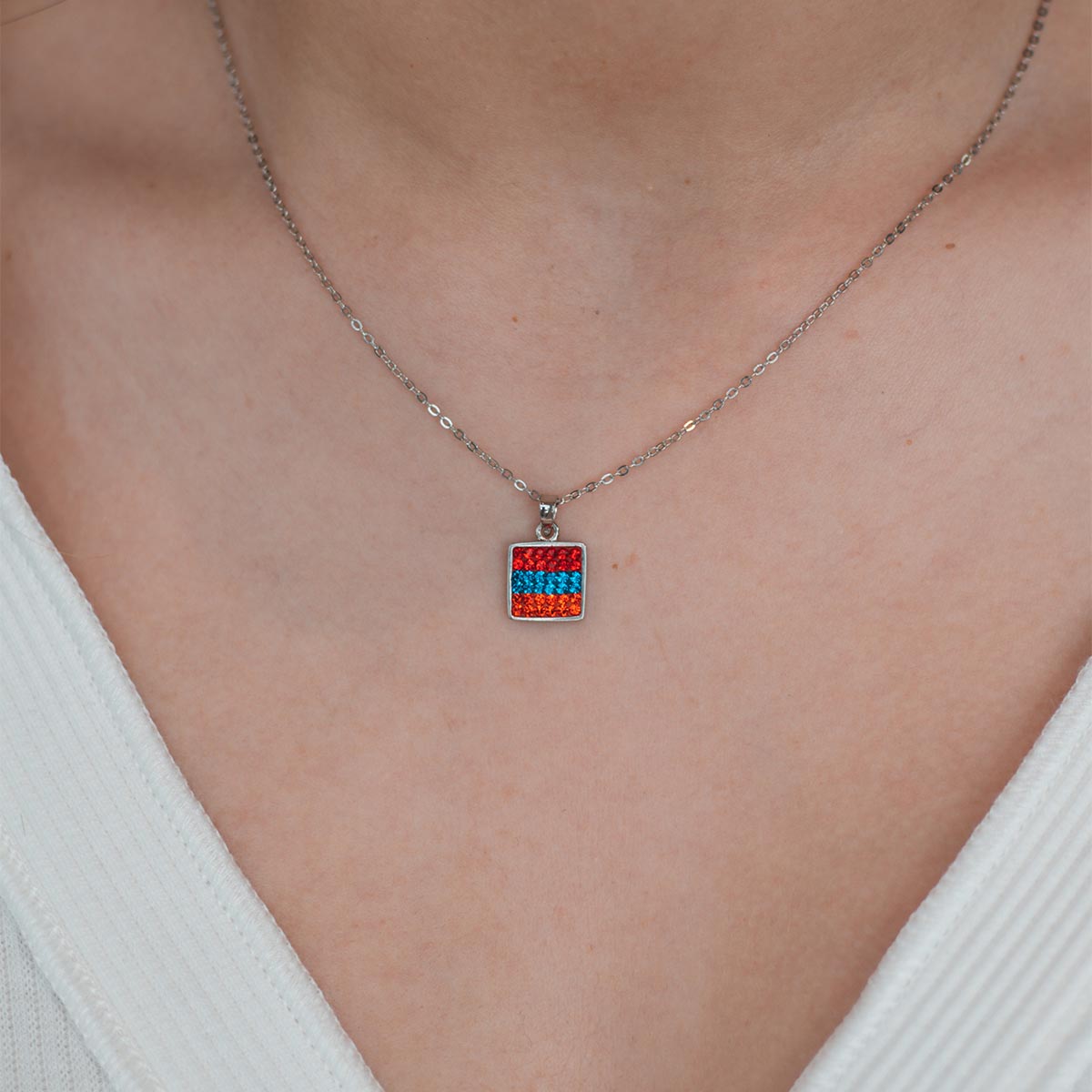 Armenian Flag Crystal Square Necklace
