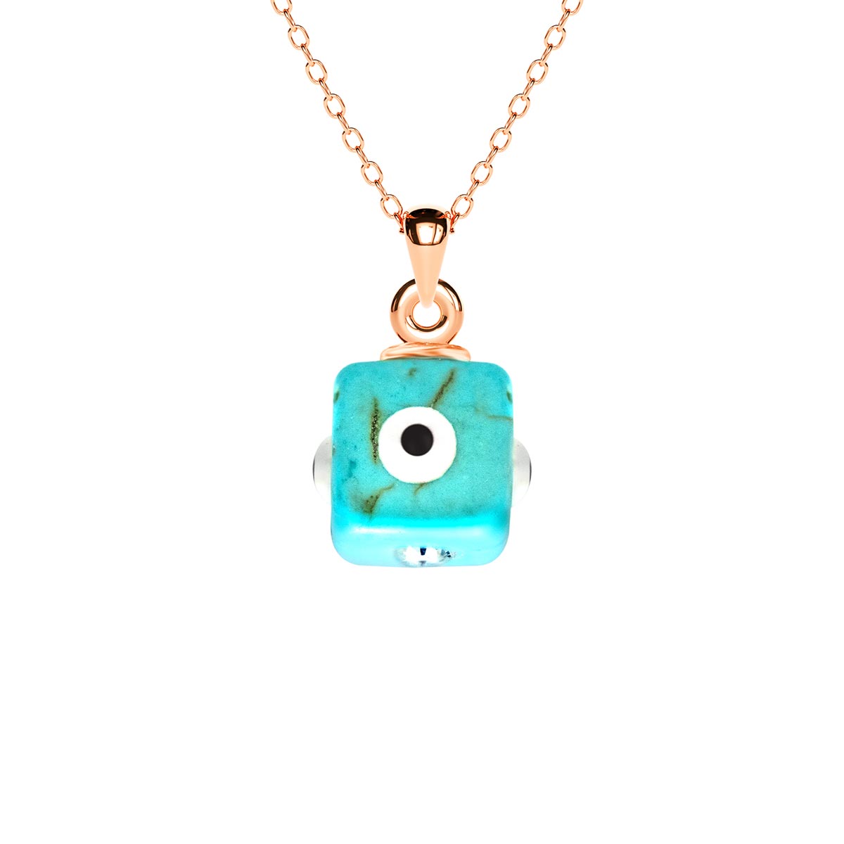 Turquoise Cube Evil Eye Necklace
