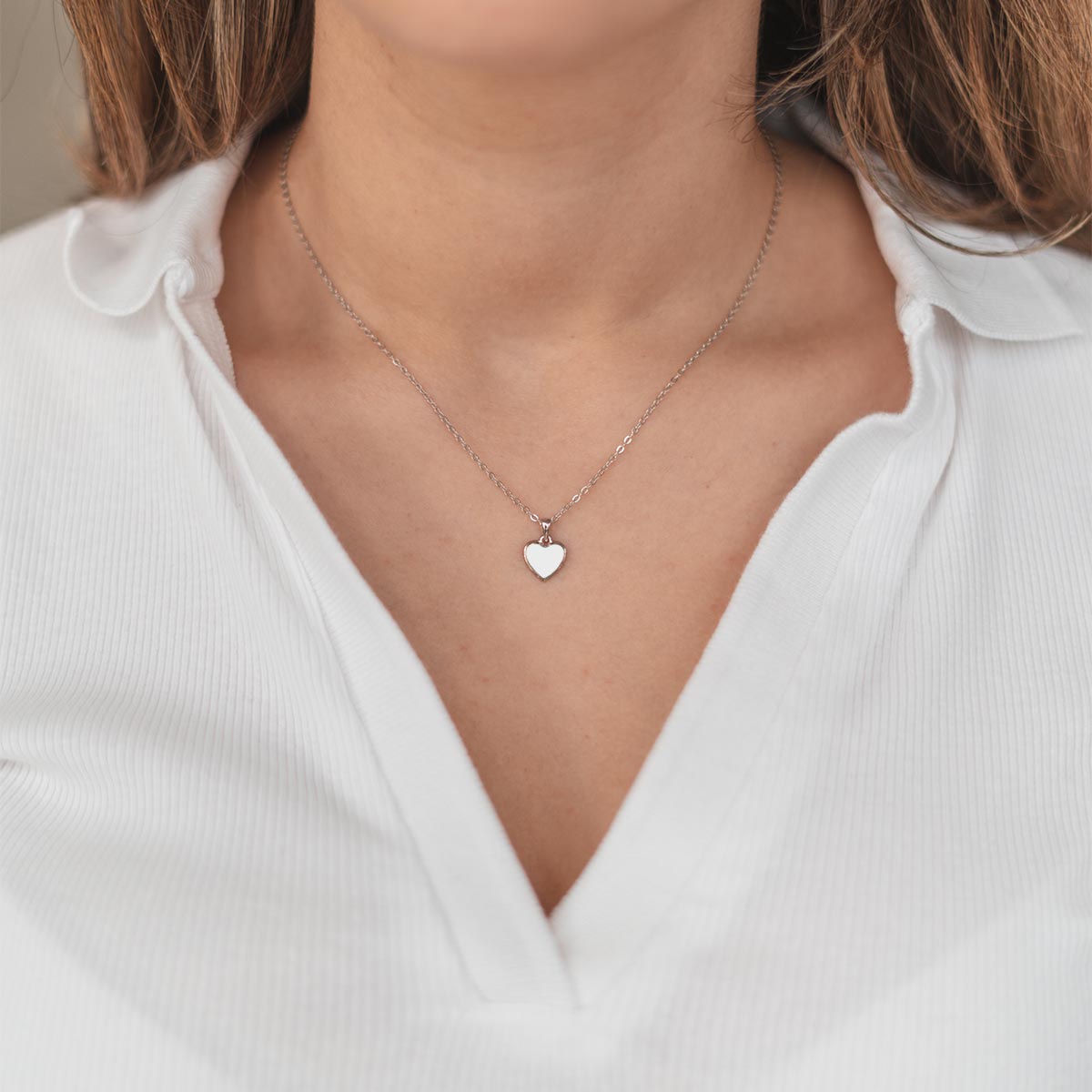Mini White Enamel Heart Necklace