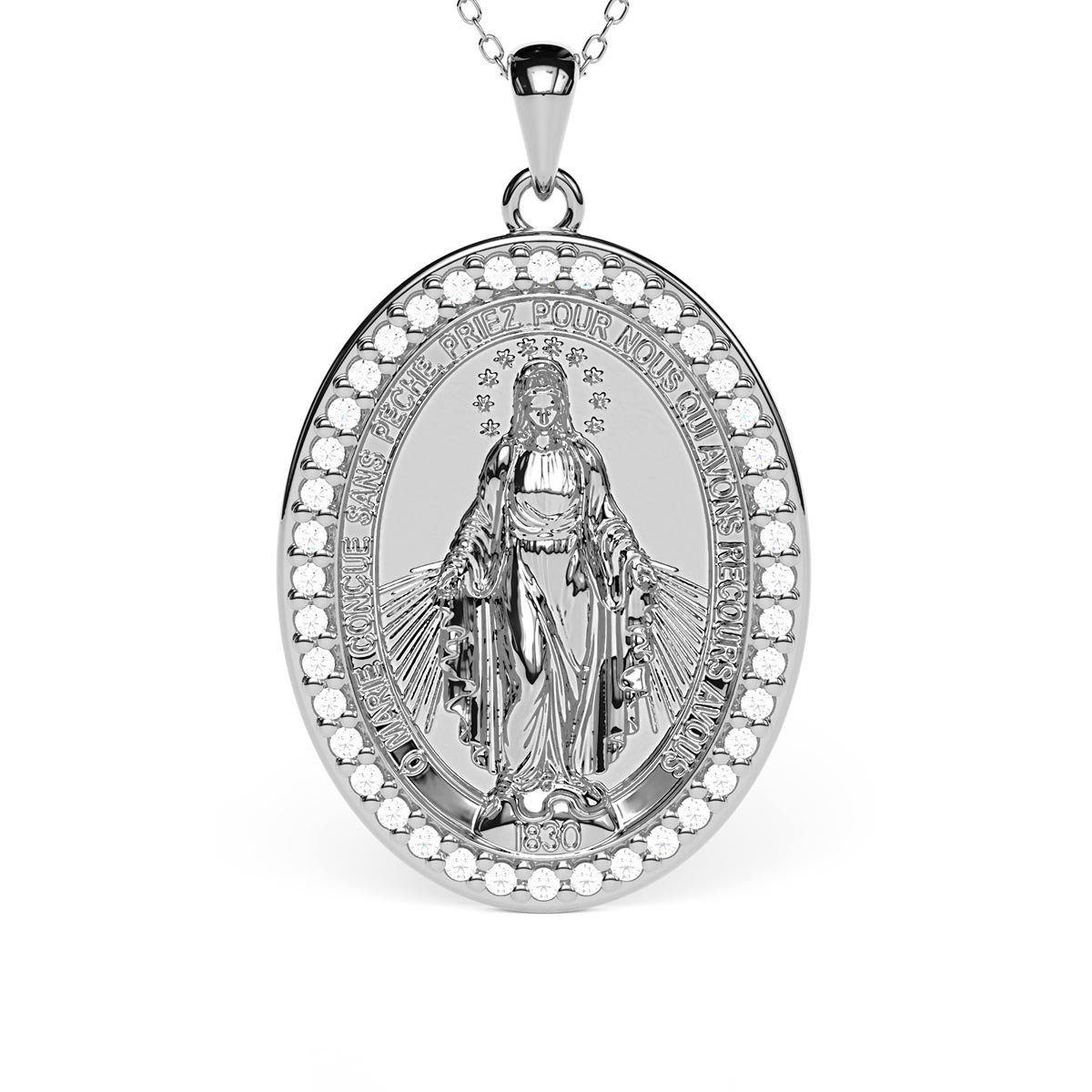 Miraculous Medal Virgin Mary Pavé Necklace