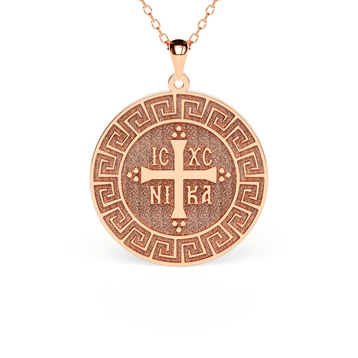 Greek Key Cross Disc Necklace