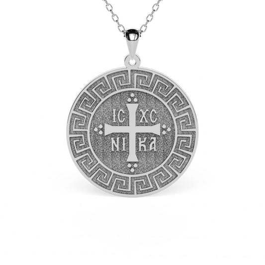 Greek Key Cross Disc Necklace
