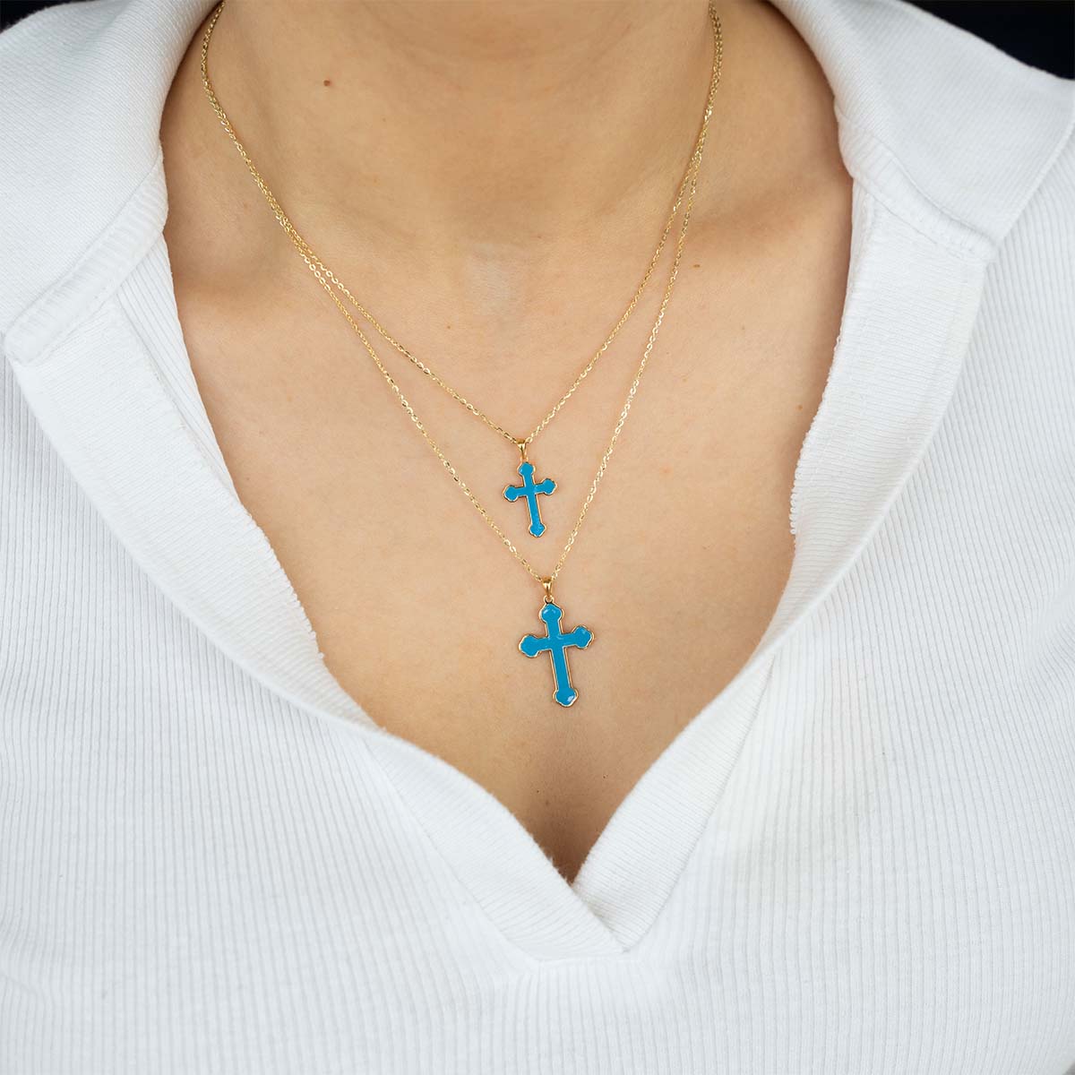 Greek Orthodox Cross Necklace with Turquoise Enamel