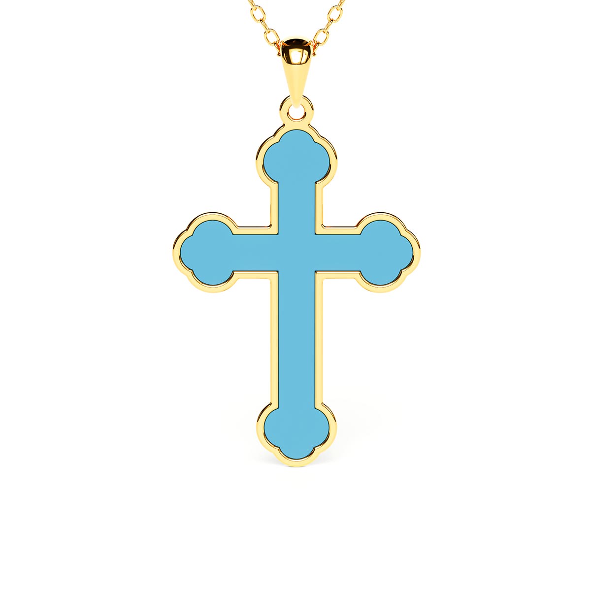 Greek Orthodox Cross Necklace with Turquoise Enamel