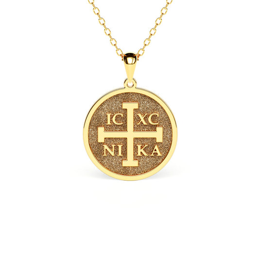 Mini Greek Cross Stamped Disc Necklace