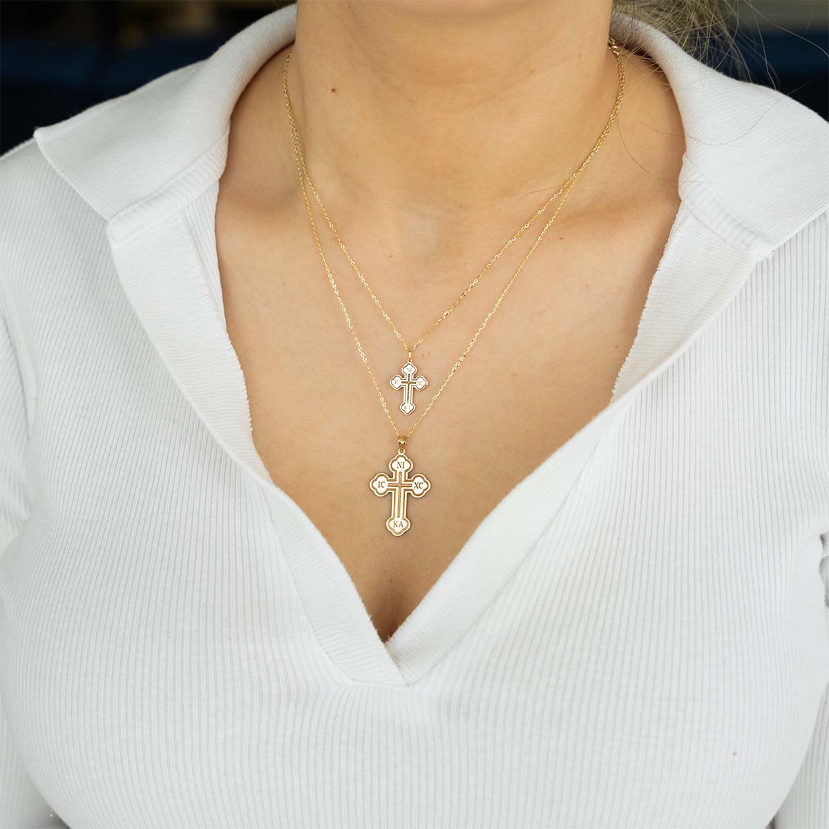 Outlined Greek Orthodox Cross Necklace
