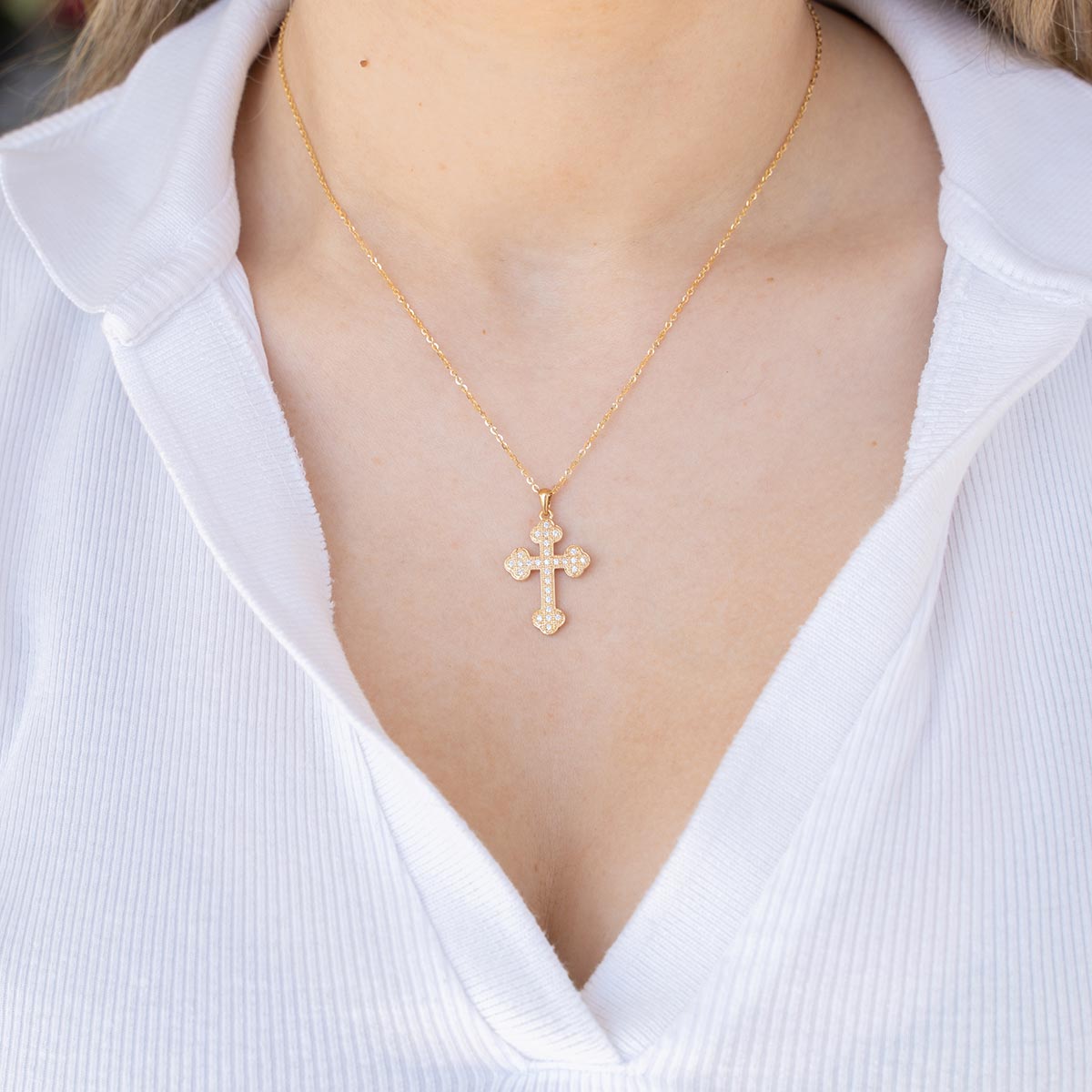 Greek Orthodox Cross Pavé Necklace