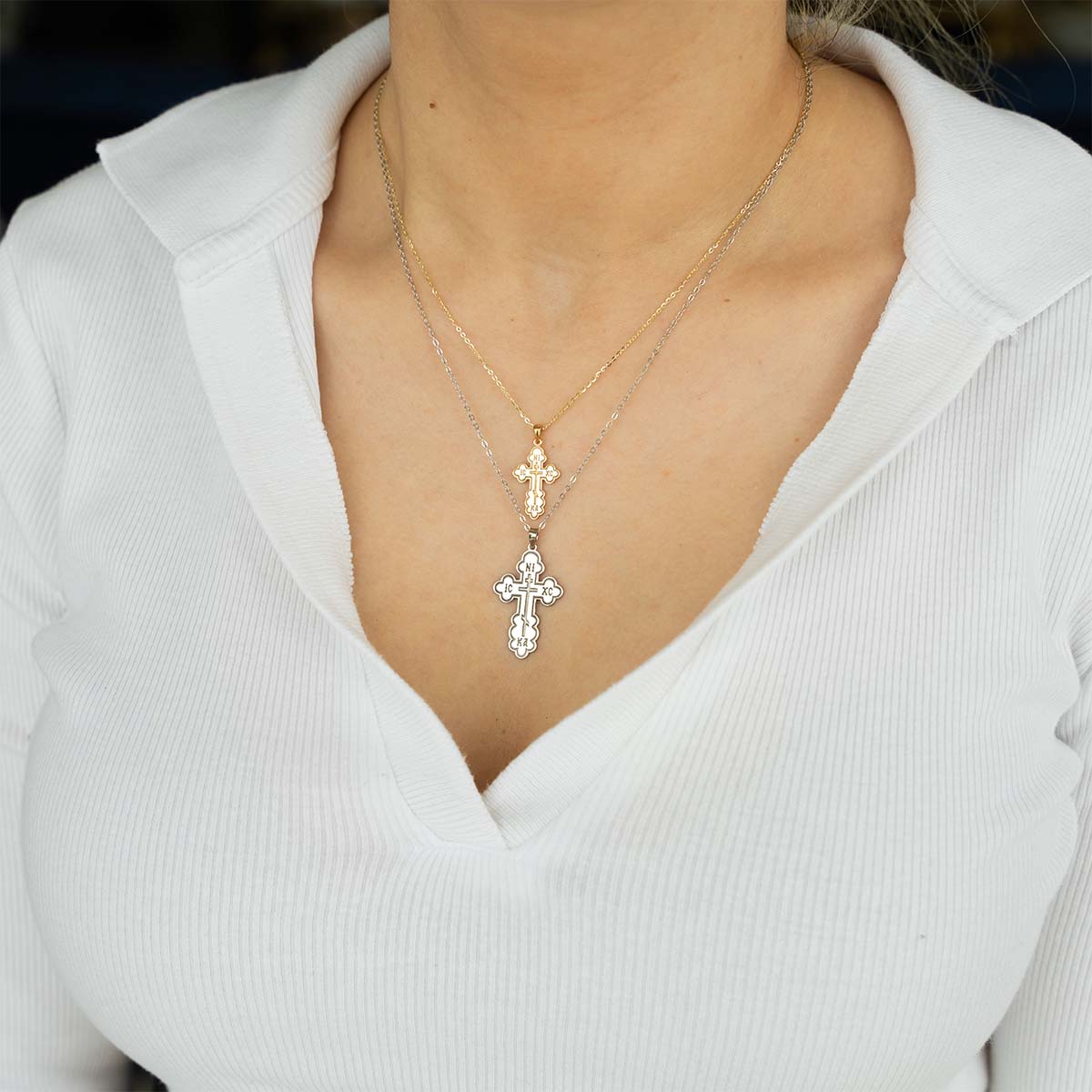 Puffy Greek Orthodox Cross Necklace
