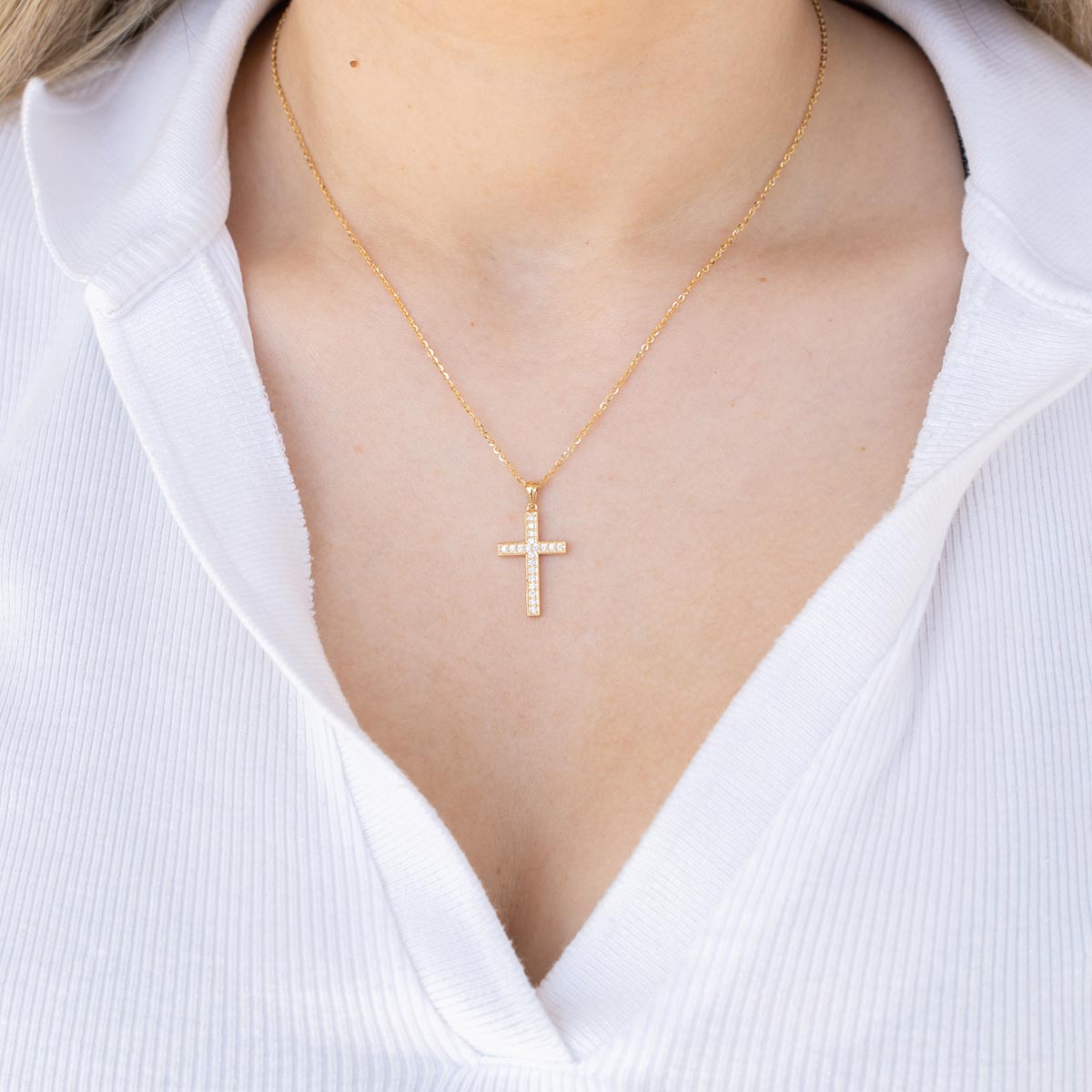Modern Cross Pavé Necklace