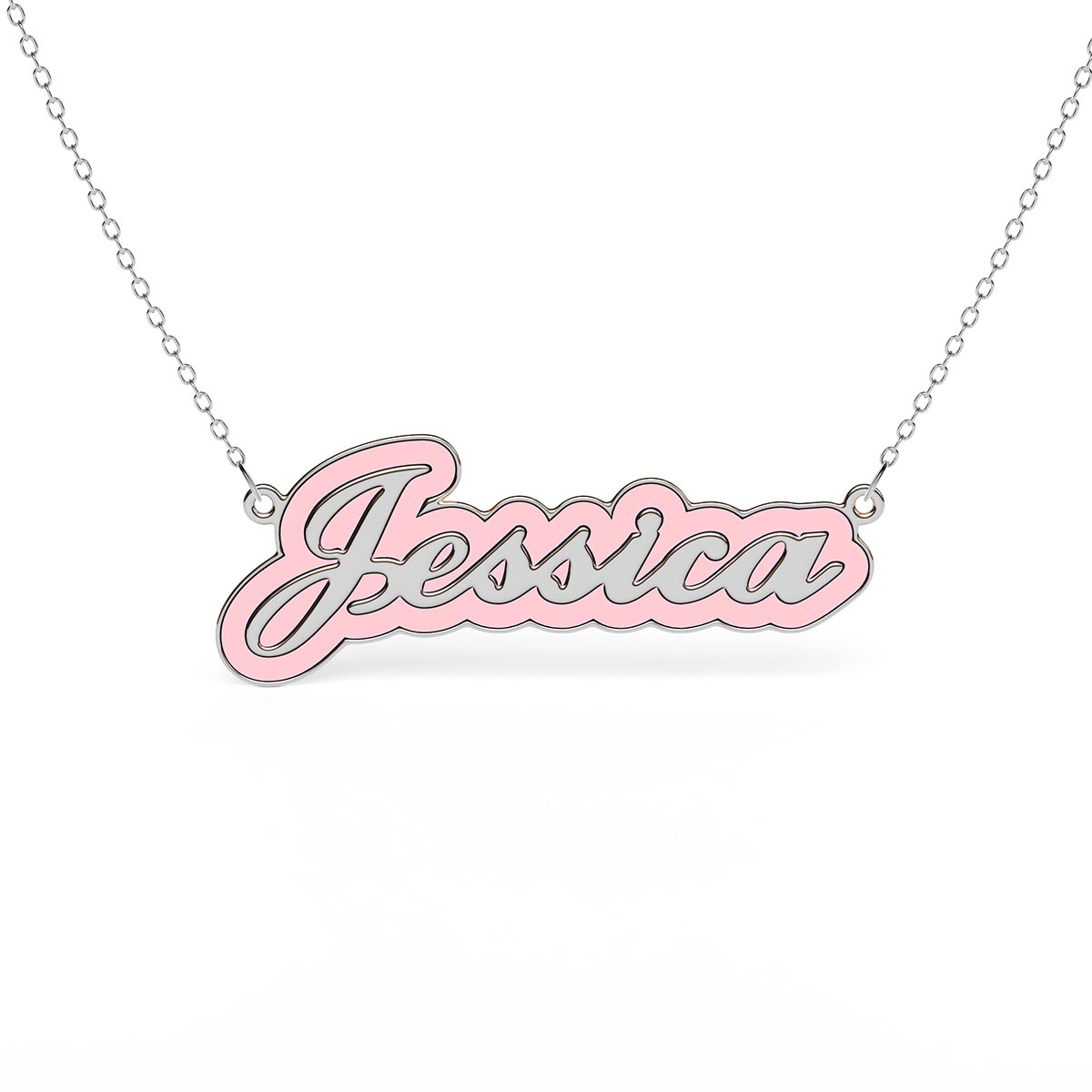 Personalized Name Necklace with Pink Enamel Outline