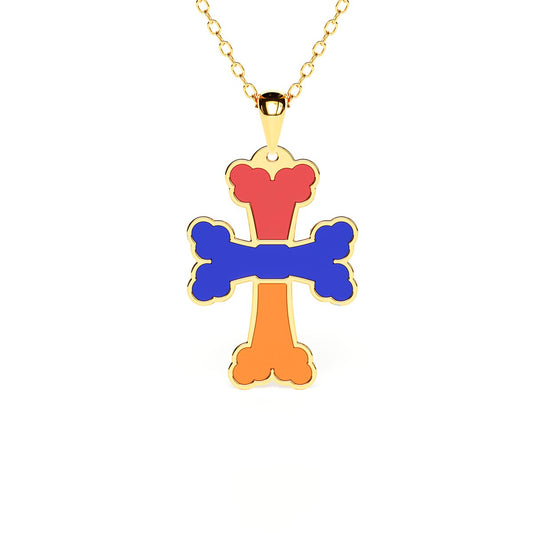 Mini Armenian Flag Cross Necklace