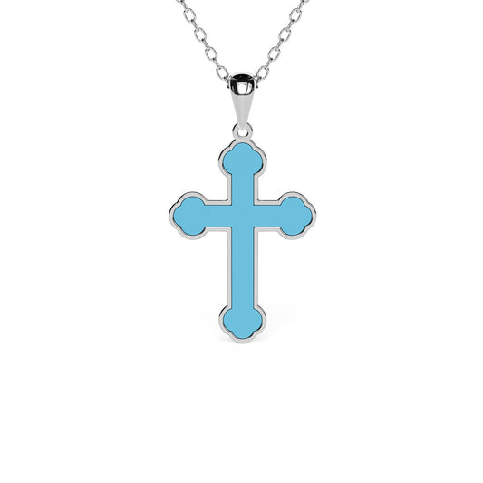 Mini Greek Cross Necklace with Turquoise Enamel