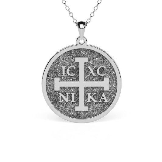 Greek Cross Stamped Disc Necklace