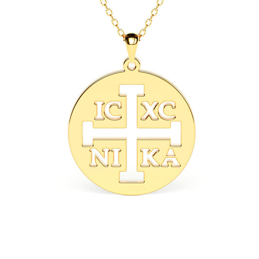 Greek Cross Cutout Disc Necklace