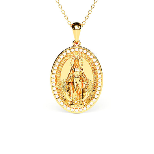 Mini Miraculous Medal Virgin Mary Pavé Necklace