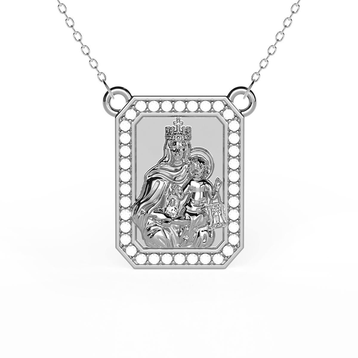Virgin Mary with Baby Jesus Pavé Necklace