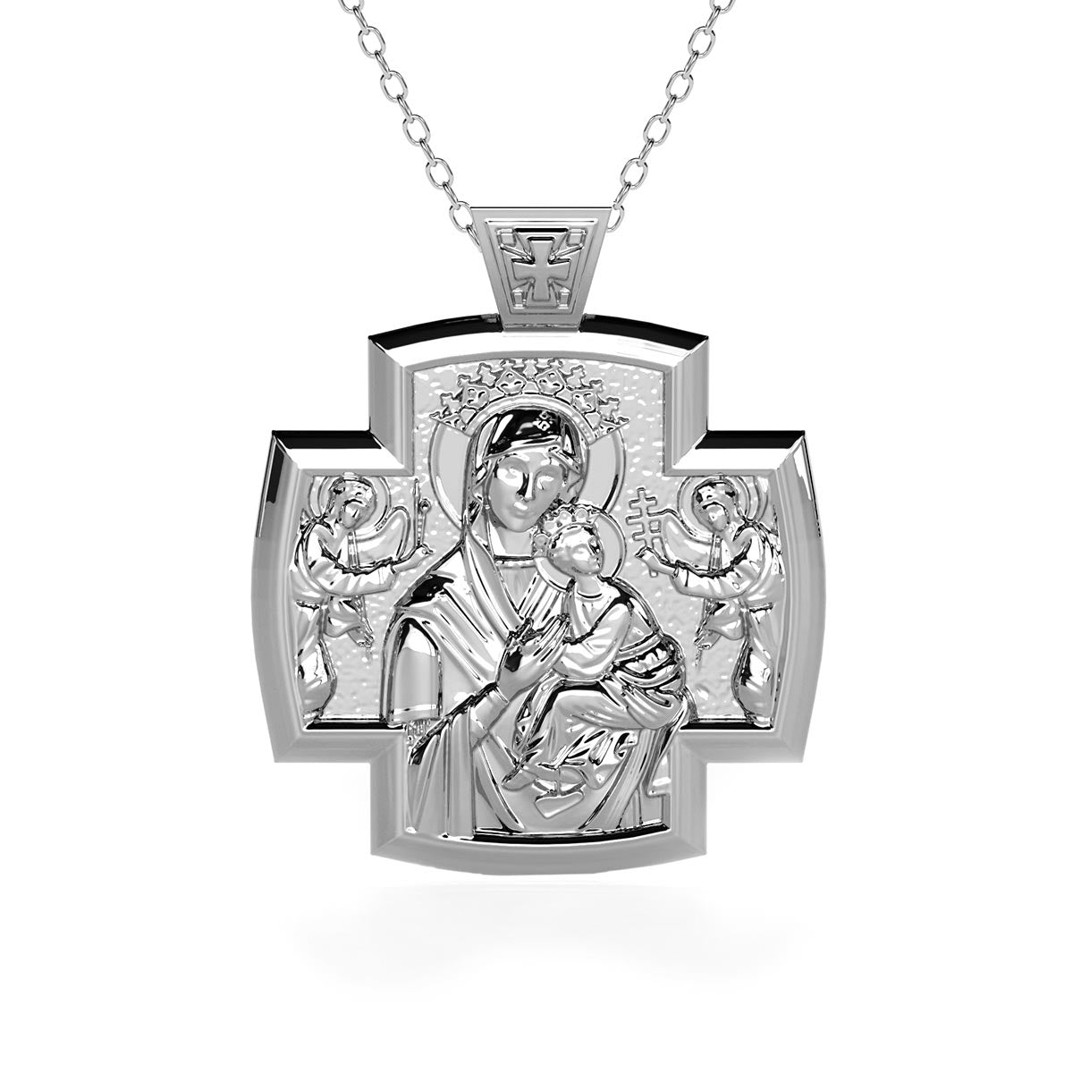 Virgin Mary & Jesus Two-Sided Cross Necklace