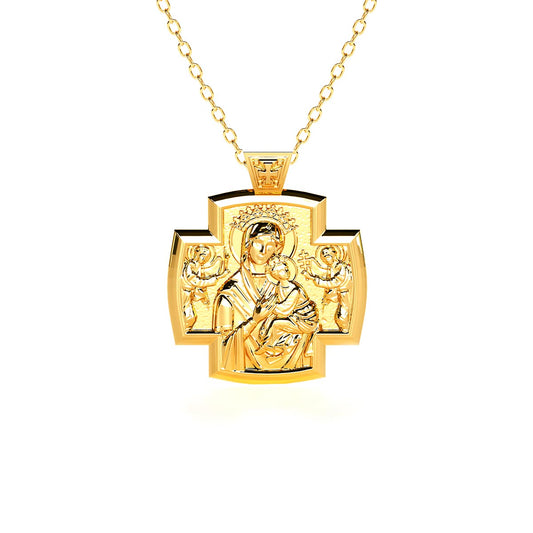 Mini Virgin Mary & Jesus Two-Sided Cross Necklace