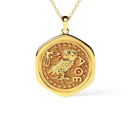 Owl of Athena Textured Coin Necklace
