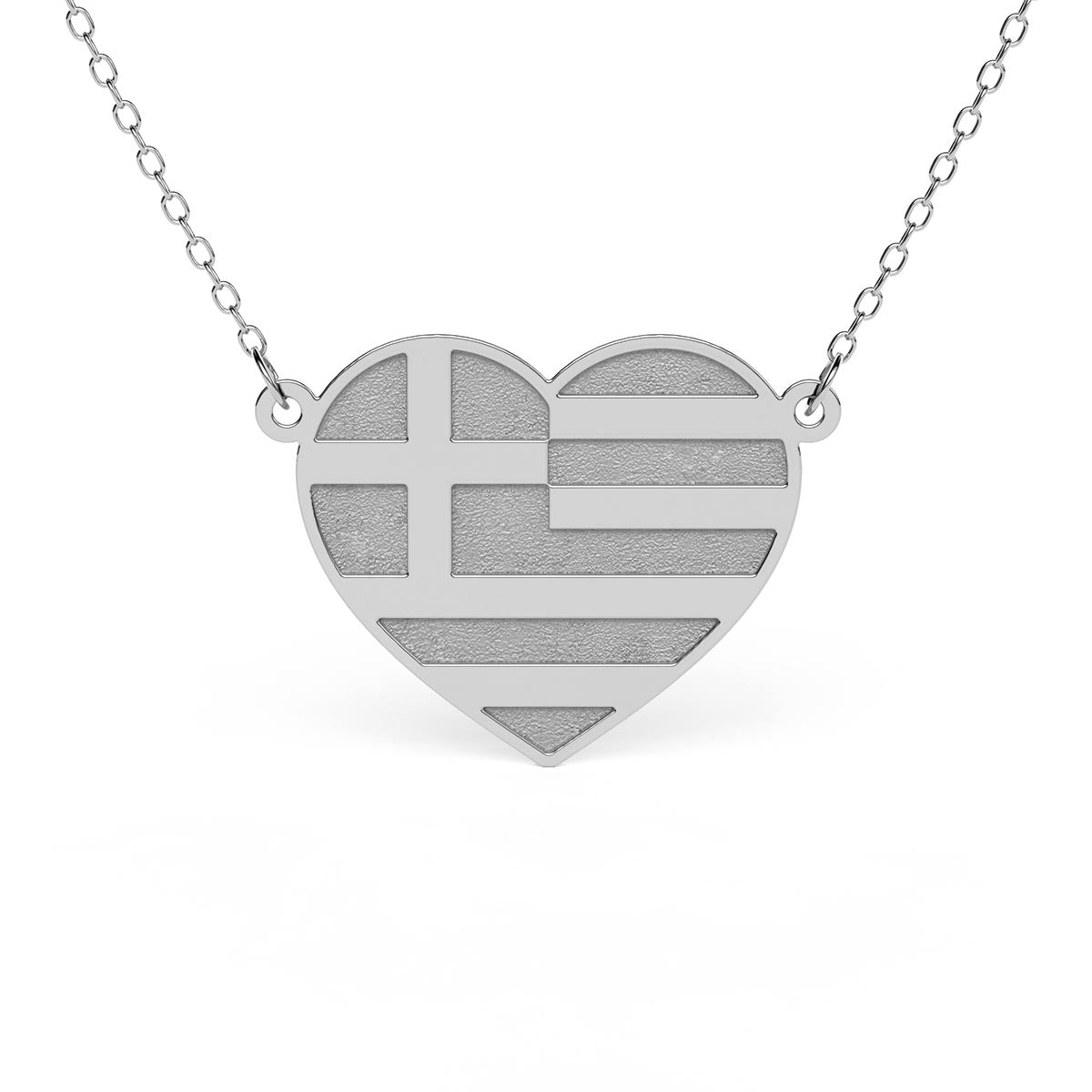 Heart Shaped Greek Flag Engraved Necklace