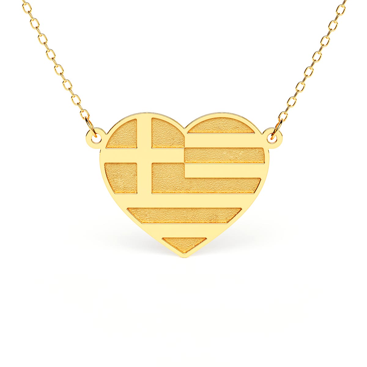 Heart Shaped Greek Flag Engraved Necklace
