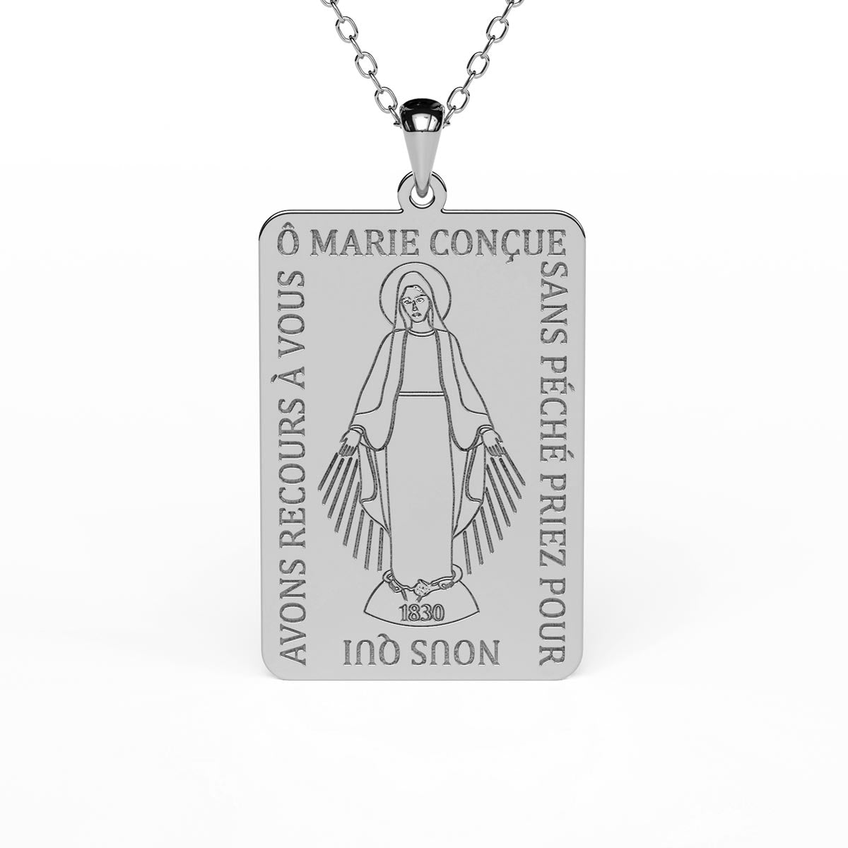 Engraved Miraculous Virgin Mary Tag Necklace