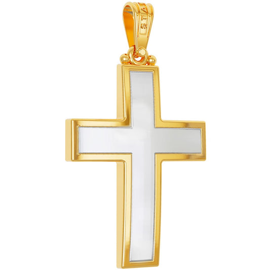 Christian Baptism Traditional Two-Tone Cross With Inlay
