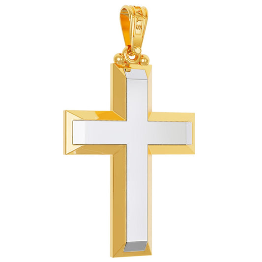 Christian Baptism Two-Tone Beveled Cross With Inlay