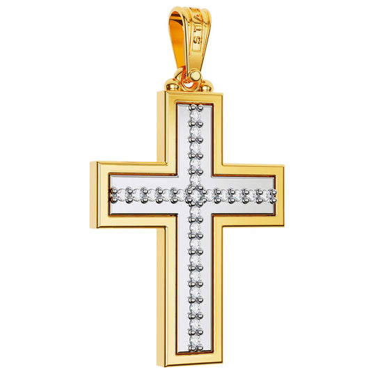 Christian Baptism Two-Tone Flat Cross With Pavé Center
