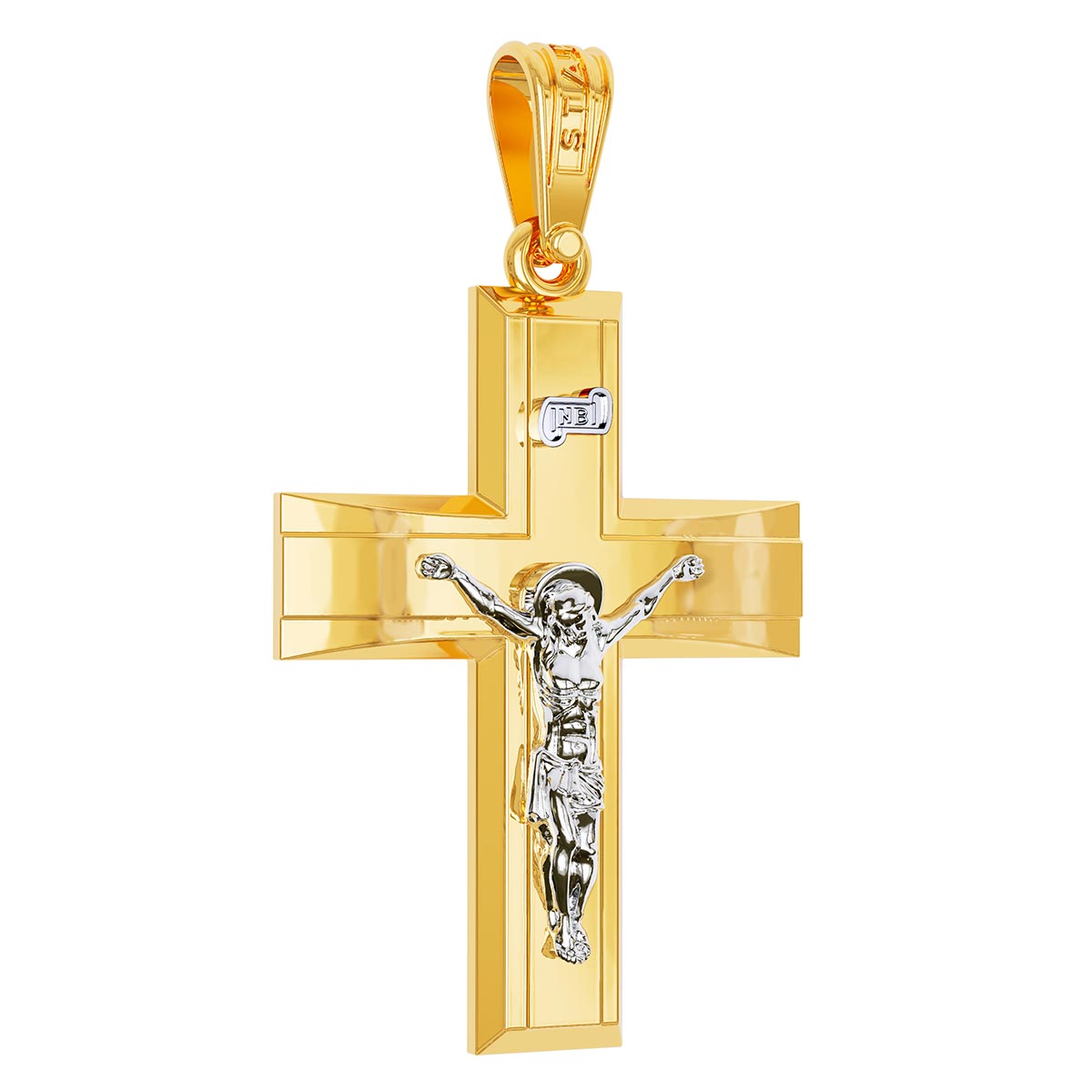 Christian Baptism Two-Tone Cross With Crucifix