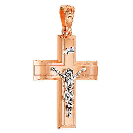 Christian Baptism Two-Tone Cross With Crucifix